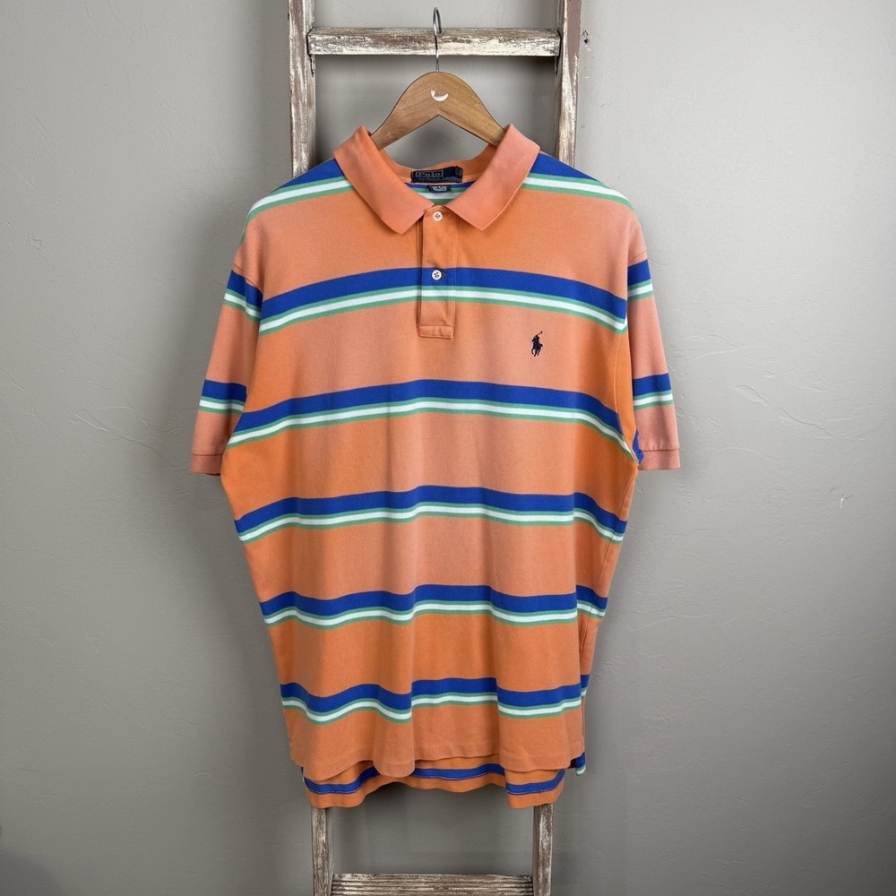 Vintage Polo Ralph Lauren Sun Faded Orange Stripe Collar Shirt XL